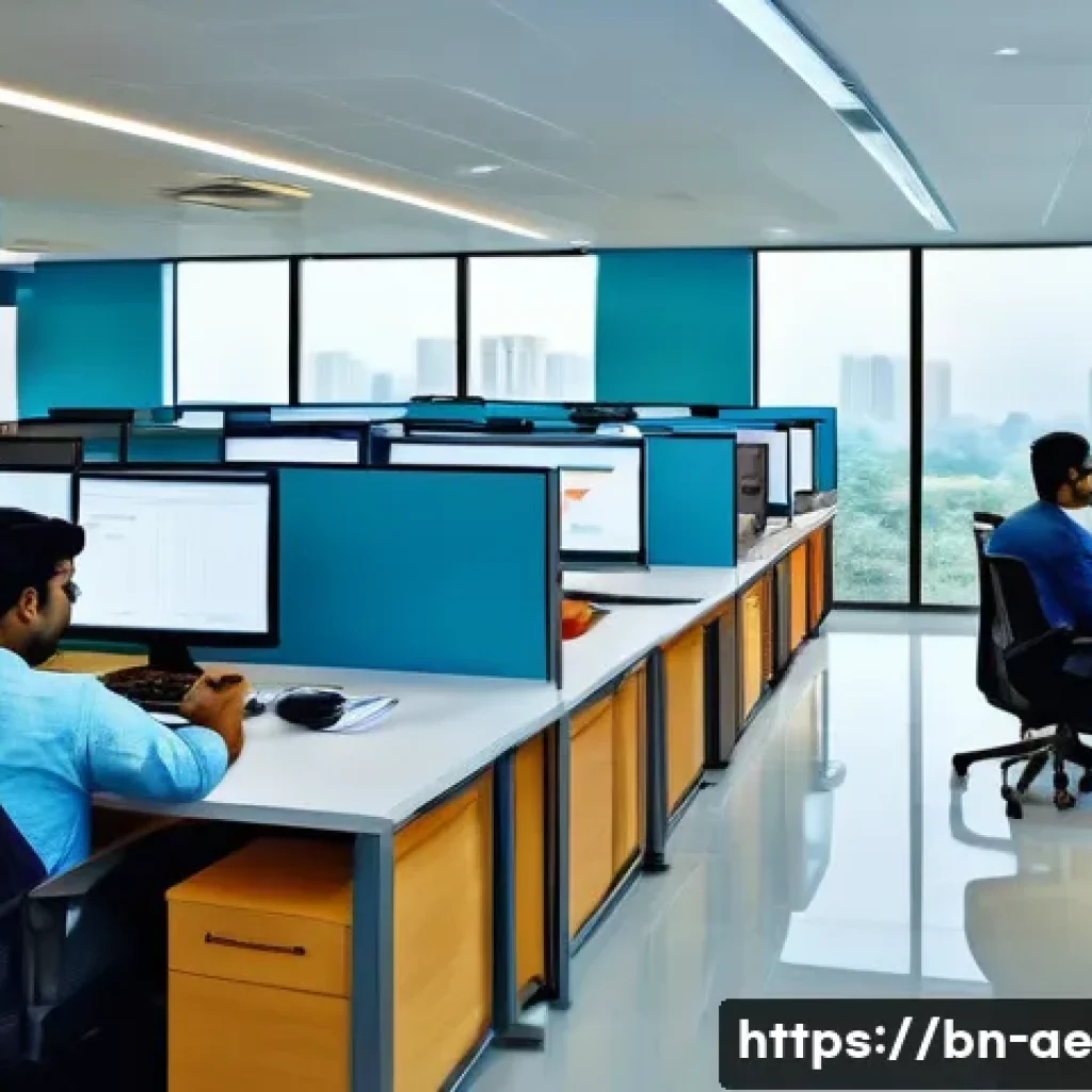 작업 자동화가 기업의 지속 가능성에 미치는 영향 - A modern office environment in Bangladesh showcasing automated technology boosting productivity: emp...