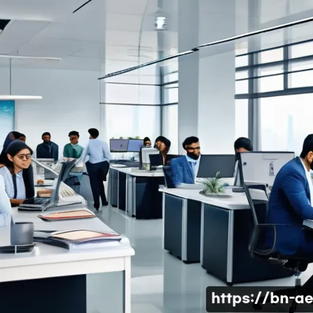 자동화 도입 후 성과 평가 기준 설정하기 - A professional office environment showing a diverse group of Bengali employees working collaborative...