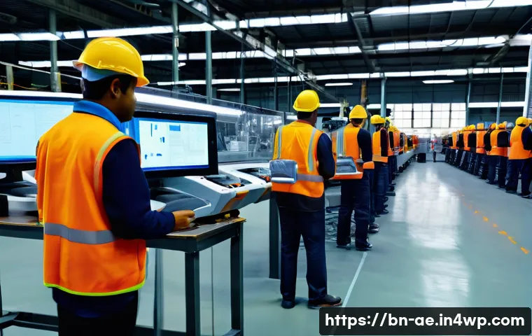 작업 자동화로 인한 직업 감소와 대처 방안 - A modern industrial factory scene in Bangladesh, showing advanced robotic arms and automated machine...
