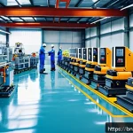 Home 20 작업 자동화의 글로벌 영향력 - A modern industrial factory interior showing advanced automation with robots operating machinery aro...