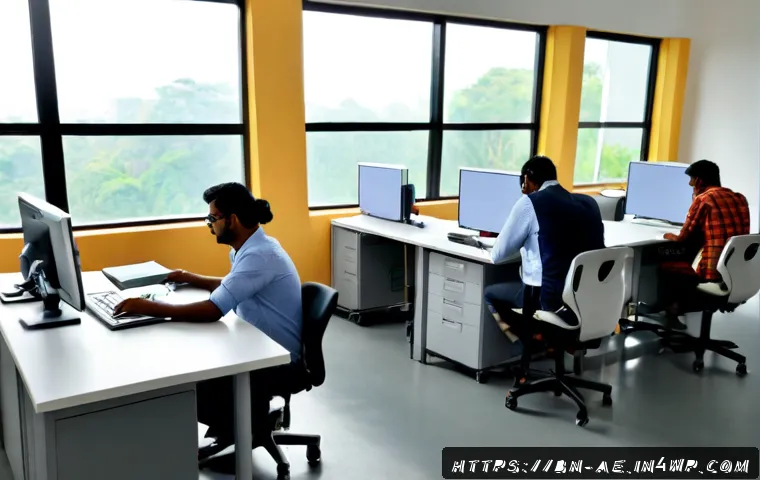 작업 자동화와 조직의 유연성 - Photorealistic modern Bangladeshi office scene, a diverse team of professionals calmly collaborating...